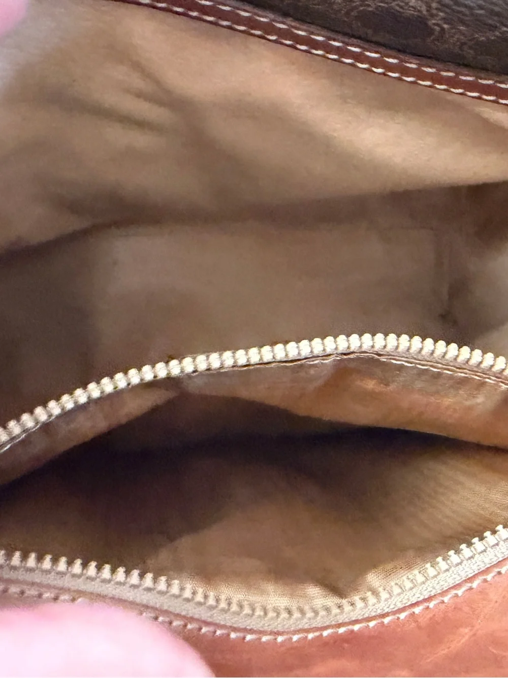 Vintage Celine Macadam Brown Coated Canvas & Tan Leather Crossbody Bag